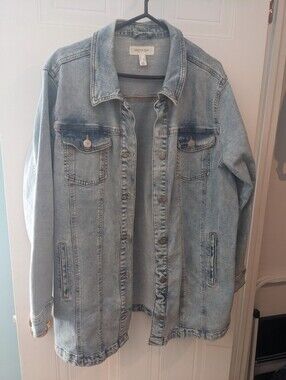 Addition Elle Long Light Blue Denim Jacket - Women